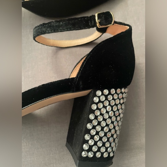 J. Crew Maisie Black Crystal Studded Velvet Heels  Size 7.5 - Picture 8 of 13